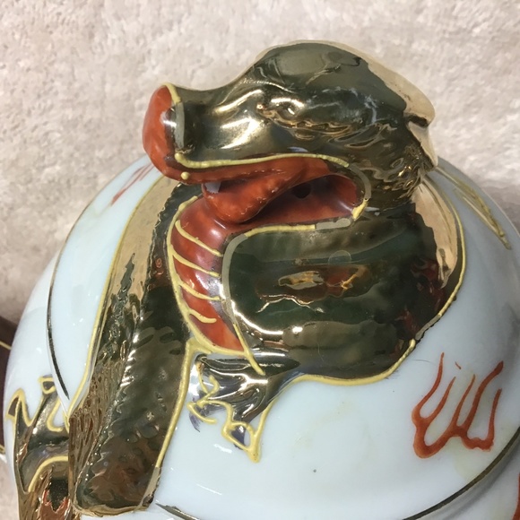 Japanese Dragonware Moriage Kutani Gold Tea Set 20 pcs Lithophane Cups - Picture 10 of 11